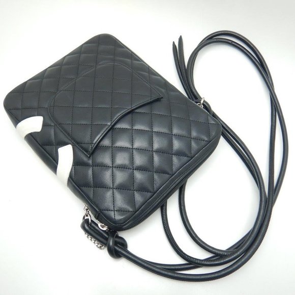 Chanel Cambon Line Shoulder Bag Diagonal Lambskin Black White - Picture 3 of 7